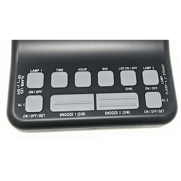 DEAFWORKS Futuristic 2 Dual Alarm Clock with Flashing or Steady Light mode and Dual USB Charging Ports - Black