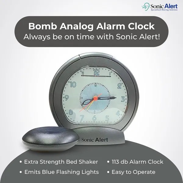 Sonic Alert Sonic Boom SBA475ss Vibrating Analog Alarm Clock | Dark Grey