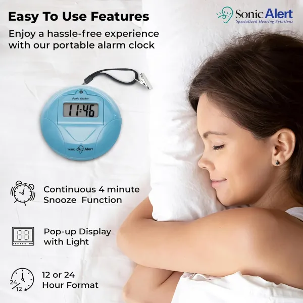 Sonic Alert Sonic Shaker SBP100 Vibrating Travel Alarm Clock | Jade Blue