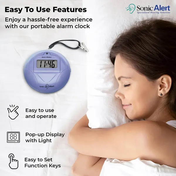 Sonic Alert Sonic Shaker SBP100 Vibrating Travel Alarm Clock | Purple