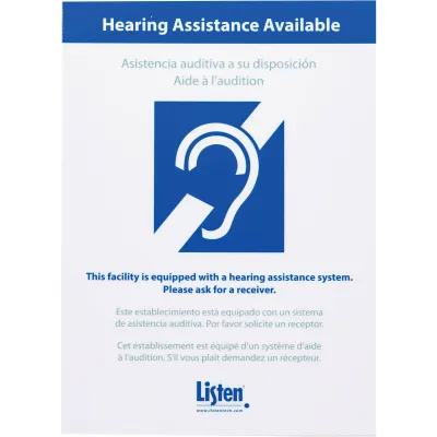Listen Tech Multi-Lingual Assistive Listening Notification Sign